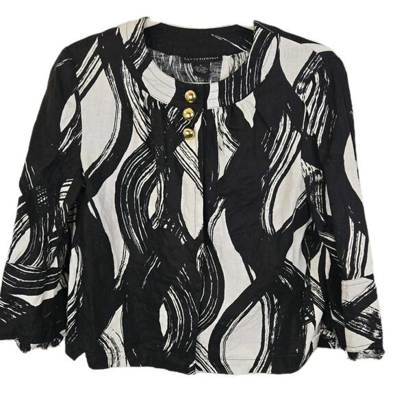 Grace Elements Black White Linen Style Jacket Size 4 Cropped Gold Buttons MOBWIF - Picture 1 of 7